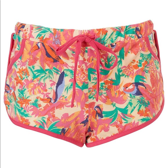 Topshop Bright Parrot Print Running Shorts - 6 - Picture 1 of 5